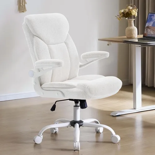 Miniatura 12 de Silla ergonómica de escritorio para oficina en casa, silla ejecutiva de tela cómoda con reposabrazos abatibles, silla de computadora de altura Gris