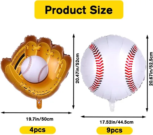 Miniatura 2 de YUJUN 13 globos de béisbol, guantes de béisbol gigantes, globos deportivos de Mylar para fiestas de cumpleaños, béisbol, deportes, suministros