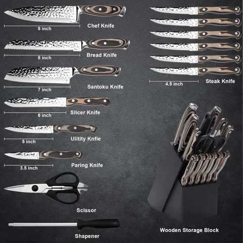 Miniatura 2 de Juego de cuchillos de cocina, juego de cuchillos de 15 piezas con bloque de madera, autoafilable para juego de cuchillos de chef, juego de bloques