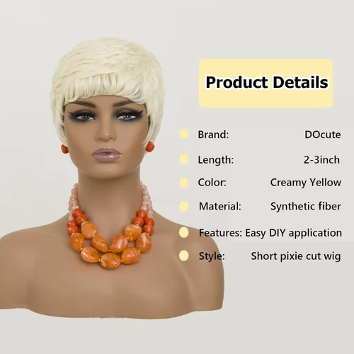 DOcute - Pelucas cortas rubias estilo Pixie para mujeres negras, pelucas cortas para mujeres negras, estilo Pixie, pelucas para mujeres negras