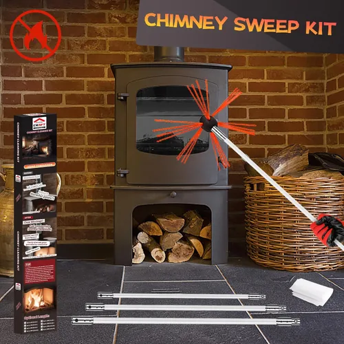 Miniatura 7 de Kit de limpieza de chimenea de 16 pies, kit de limpieza de chimenea con 5 varillas de chimenea flexibles, sistema de limpieza de chimenea giratorio