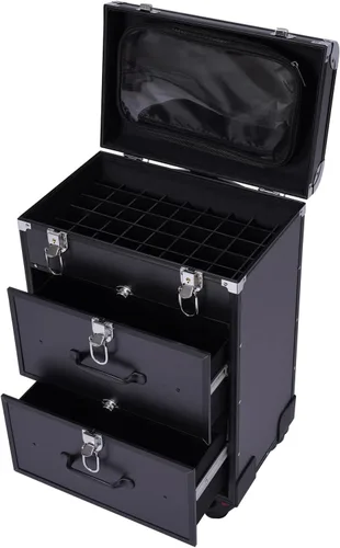 Estuche de maquillaje con ruedas para cosméticos, carrito grande para cosméticos con cerraduras, organizador de almacenamiento de cosméticos, Negro