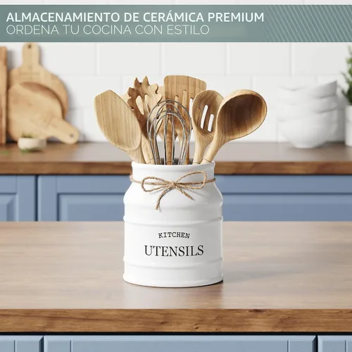 Miniatura 6 de Barnyard Designs Soporte de Utensilios de Cerámica de Granja para Encimera de Cocina, Vajilla Rústica Grande, Organizador de Herramientas de Cocina