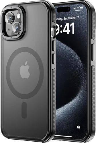Miniatura 45 de Tigowos - Funda magnética para iPhone 15, resistente a las caídas, sensación de piel mate, a prueba de golpes, delgada, negro mate