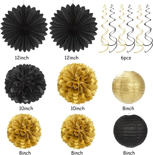 Miniatura 3 de Guirnalda de decoración de fiesta de graduación de oro negro – 36 piezas de pancarta de felicitaciones de graduación 2026, serpentinas colgantes