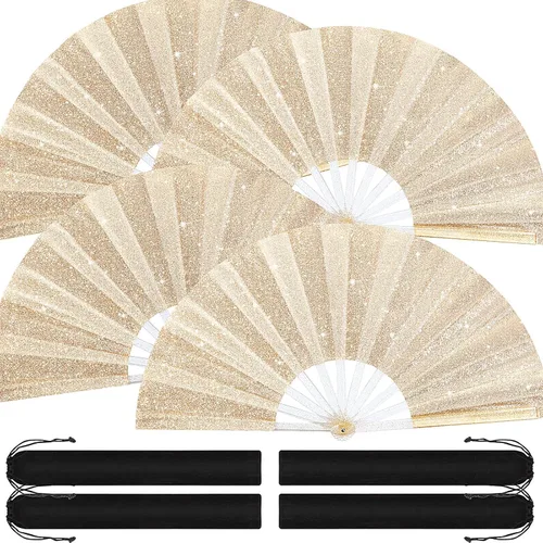 Miniatura 27 de Blulu 4 abanicos plegables grandes para baile de línea, botas de mano de seda grandes para hombres y mujeres (estilo clásico, negro, 11 pulgadas)