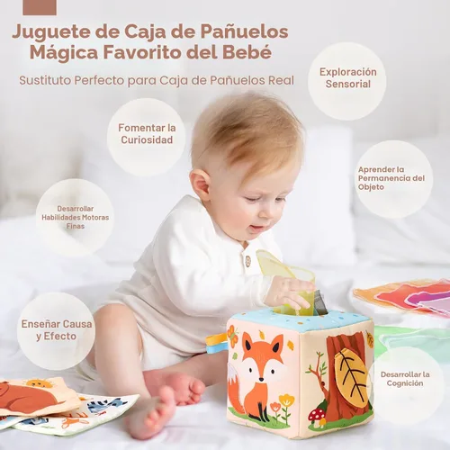 Miniatura 2 de hahaland Caja de pañuelos de juguete para bebé, juguetes Montessori de 6 a 12 meses, juguetes Montessori para niños de 6 meses, regalos para bebés