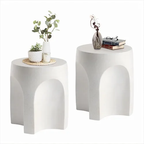 Miniatura 9 de HOMPUS Mesa auxiliar de hormigón para exteriores, mesa auxiliar redonda MgO para patio, taburete de jardín ligero para uso en interiores, patio