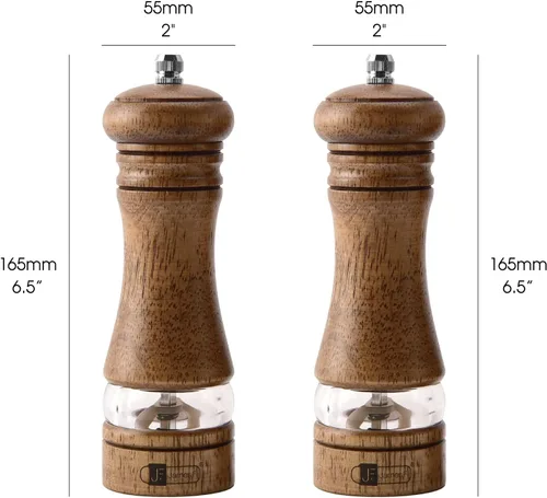 Miniatura 2 de Juego de molinillo de sal y pimienta de madera, 6.5 pulgadas, molinillos de sal y pimienta de madera de goma, juego de 2 con ventana acrílica