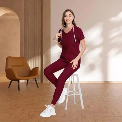 Miniatura 2 de niaahinn Conjunto de uniformes médicos para mujer, uniformes de enfermería, cuello en V clásico y pantalones quirúrgicos para correr