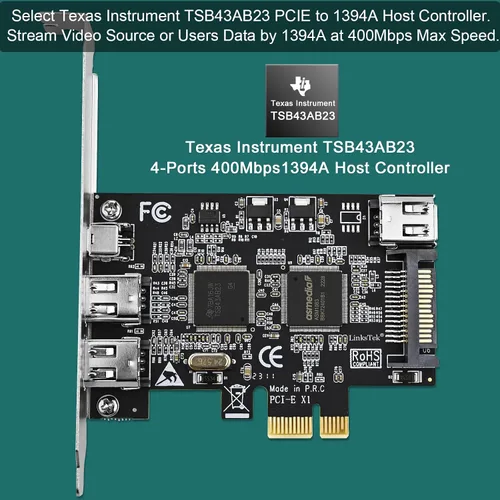 Miniatura 2 de Tarjeta PCIE 1394A Firewire 400 de 4 puertos para Windows OS y PC MAC OS, TI TSB43AB23, 3 x 6 pines y 1 interfaz 1394A de 4 pines, con cables de 4