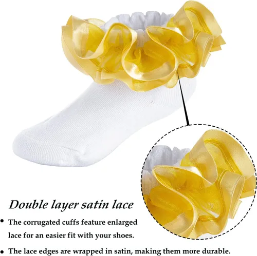 Miniatura 36 de Dicry Calcetines de encaje doble para niñas pequeñas con puños ondulados y volantes grandes para bebés y niños