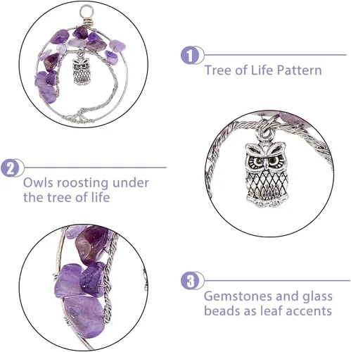 Miniatura 4 de SUPERFINDINGS Dijes colgantes de aleación, colgante de árbol de la vida, alambre de cobre, colgante de cuentas de piedras preciosas de cristal