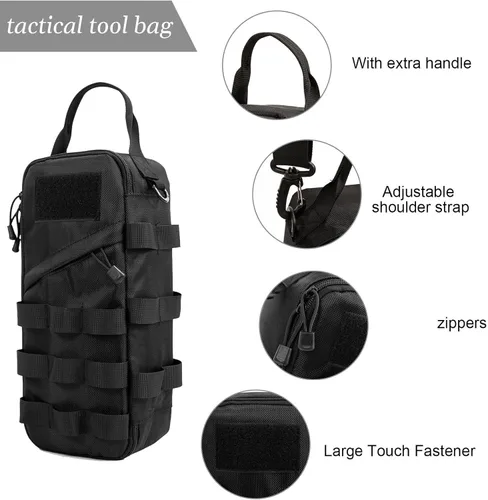 Miniatura 3 de Pequeña bolsa de herramientas táctica con clip de anillo en D, organizador portátil de bolsa de almacenamiento EDC con múltiples bolsillos y bolsa