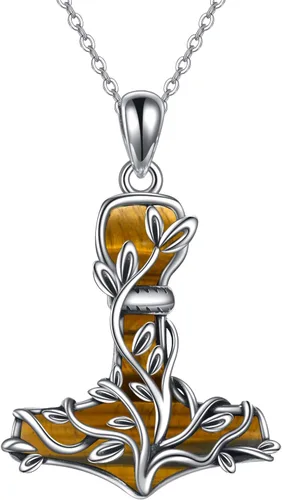 Thor Hammer Necklace 925 Sterling Silver Mjolnir Tree of Life Pendant Necklace Viking Vegvisir Jewelry for Women wife Mom
