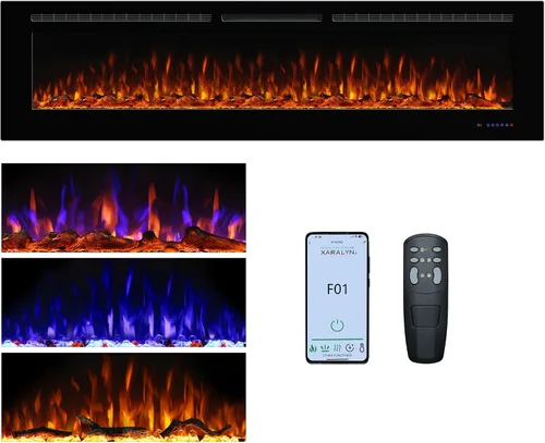Miniatura 14 de Chimenea eléctrica de 45 pulgadas, insertos de chimenea para montar en la pared y empotrar, llama multicolor con 5 atenuadores, termostato