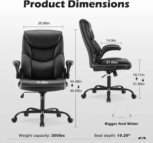 Miniatura 2 de DUMOS Juego de 2 sillas de oficina ergonómicas ejecutivas para computadora con reposabrazos abatibles ajustables, silla giratoria con soporte Negro