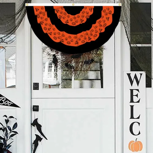 Miniatura 5 de JPORSHU Paquete de 5 banderas plisadas de Halloween para exteriores, fantasma, medio ventilador, ojales de banderines de otoño de 3 x 1.5 pies