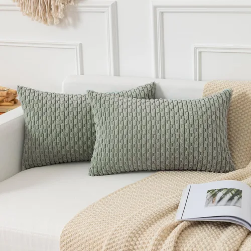 Miniatura 47 de Kevin Textile - Juego de 2 fundas de almohada decorativas de pana de 22 x 22 pulgadas, suaves, estilo bohemio, a rayas, decoración moderna del hogar
