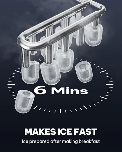 Miniatura 4 de Silonn - máquina de hielo para encimera, máquina de hielo portátil de acero inoxidable con asa de transporte, máquinas de hielo autolimpiables