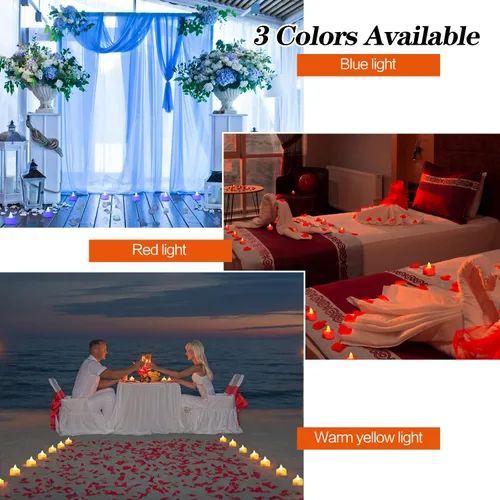 Miniatura 3 de KOABY - 2000 pétalos de rosa artificiales rojos con kit de 24 luces LED rojas en forma de té, para decoración 2000 pétalos rojos + 24 velas rojas