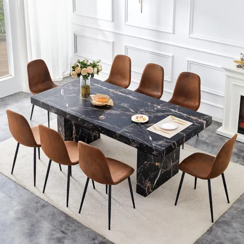 Miniatura 46 de gopop Rustic Modern 79" Rectangular Dining Table, Solid Wood Farmhouse Kitchen Table with Sturdy Legs, Wooden Dining Room Table for 6–10 People