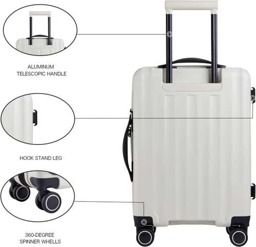 Miniatura 3 de VERAGE Greenwich EXT equipaje de mano, maleta rígida con ruedas giratorias con bolsillo frontal para viajes, aprobado por la TSA, Blanco, Recyle