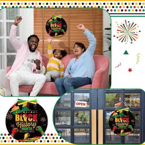 Miniatura 5 de Boao Letrero colgante de madera con texto en inglés "Welcome Black Juneteenth" de 12 pulgadas, decoración de la herencia afroamericana, corona