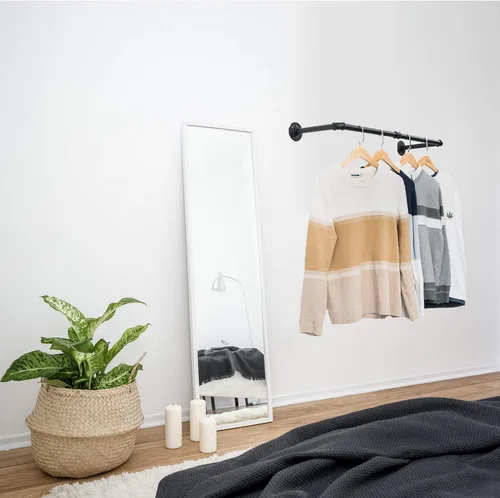 Miniatura 2 de Perchero industrial de tubería con 3 ganchos en forma de S, perchero de pared de 36 pulgadas de largo, barra de ropa de hierro resistente, barra