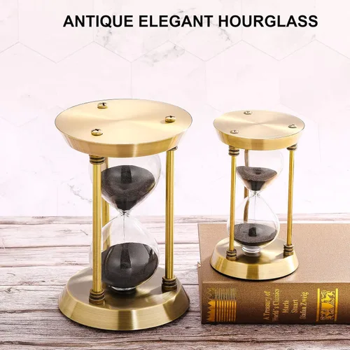 Miniatura 2 de SuLiao Reloj de arena con temporizador de arena de 1 minuto, reloj de arena de latón pequeño de 1 minuto, reloj retro de arena negra, reloj vintage
