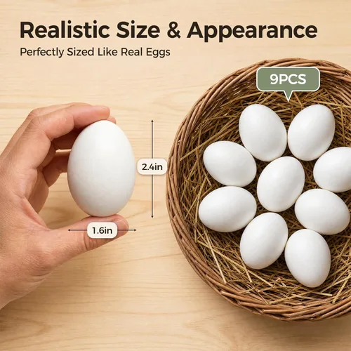 Miniatura 2 de SallyFashion Huevos falsos de madera para cajas de anidación, 9 huevos de Pascua blancos para manualidades, accesorios de cocina para niños pequeños