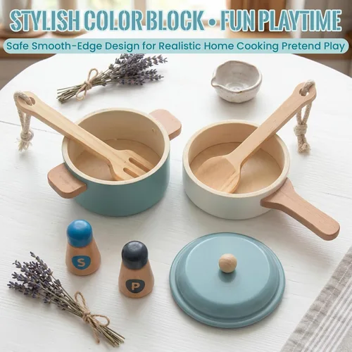 Miniatura 4 de Juguetes de cocina prémium para niños pequeños, utensilios de cocina de madera, accesorios para juego de cocina de simulación, juguete