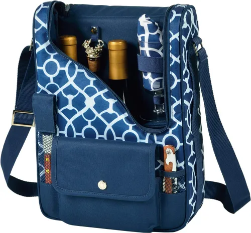 Miniatura 8 de Picnic at Ascot Bolsa térmica original aislada para vino y queso, diseñada, montada y aprobada de calidad en los Estados Unidos Azul marino/Blanco