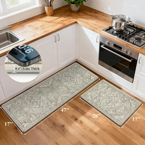 Miniatura 2 de Ileading Juegos de Alfombras de Cocina Anti Fatiga de 2 Piezas Tapetes de Cocina Acolchados para Piso Impermeables Juego de Tapetes de Cocina