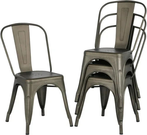 Miniatura 11 de Topeakmart Juego de 4 sillas de comedor de metal con respaldo alto, sillas industriales negras para interiores y exteriores, elegante comedor