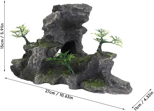 Miniatura 2 de Zerodis Adornos de acuario para acuario, vista de montaña, adorno de piedra, resina de simulación, rocalla, musgo, cueva, paisaje, artificial