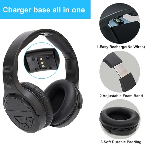 Miniatura 6 de ANSTEN Auriculares inalámbricos para ver televisión con transmisor RF óptico digital RCA 2.4 GHz, base de carga, auriculares sobre la oreja con 3