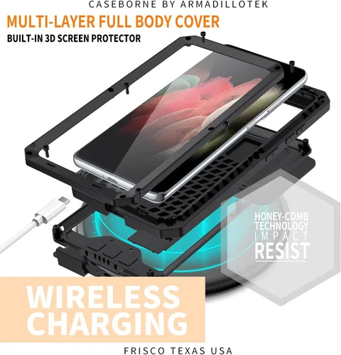 Miniatura 6 de Compatible con Samsung Galaxy S21 Ultra, funda protectora rígida de aluminio de metal a prueba de golpes, resistente y militar, funda protectora