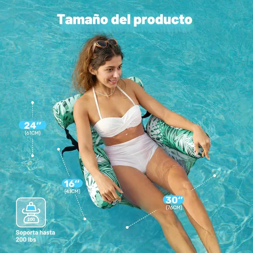 Miniatura 5 de Sloosh Sillas flotantes de piscina para adultos, sillas inflables de piscina, hamaca flotante con patrón de plantas para adultos, flotadores