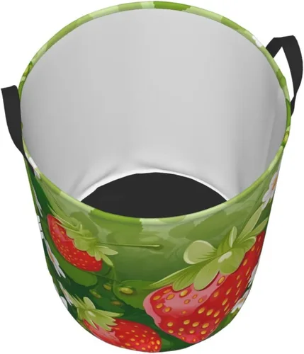 Miniatura 3 de Strawberry and flower print Circular Hamper Waterproof Storage Bin Organizer Basket Laundry Hamper With Handles For Clothes Toys Medium
