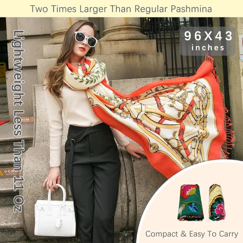 Miniatura 126 de DANA XU Manta de pashmina extragrande 100% de lana merina, bufanda de viaje, bufanda de cachemira para mujer, otoño e invierno, chal de gran