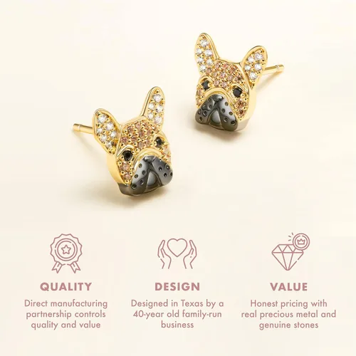 Miniatura 5 de SCAMPER & CO Aretes tipo botón con circonita cúbica con diseño de cachorro de raza de perro para mujer, aretes de plata de ley con piedras preciosas
