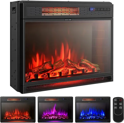 S AFSTAR Chimenea eléctrica de 25 pulgadas, inserto de chimenea eléctrica empotrada de 900/1350 W con 3 colores de llama y 4 brillos, temperatura