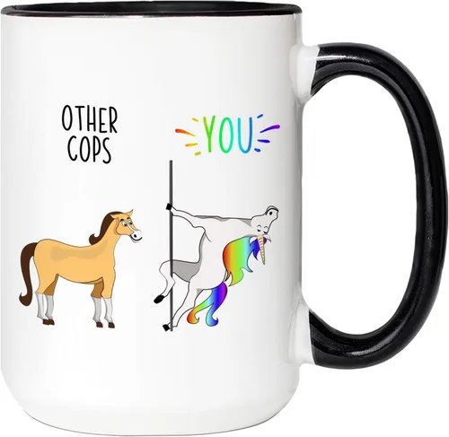 Miniatura 7 de Ransalex Funny Cop Gifts - Taza de café con diseño de unicornio contra caballo, idea de regalo de oficial de policía, agradecimiento de graduación