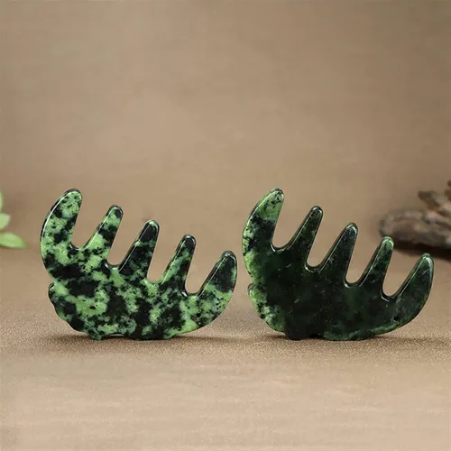 Miniatura 6 de Peine de jade tibetano dientes anchos Gua Sha herramienta de masaje cuero cabelludo Relax cuerpo meridiano raspado piedra natural magnética terapia