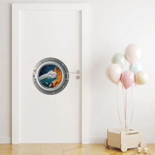 Miniatura 3 de Niwo ART - Calcomanía 3D de delfín A, ojo de buey marino bajo el agua, adhesivo de pared autoadhesivo para despegar y pegar (12 pulgadas)