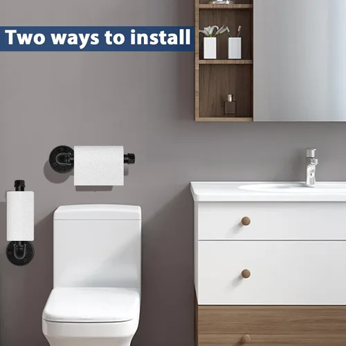 Miniatura 2 de NearMoon Portarrollos de papel higiénico de tubo industrial, resistente para baño, sala de estar y cocina, estilo rústico vintage de hierro a prueba