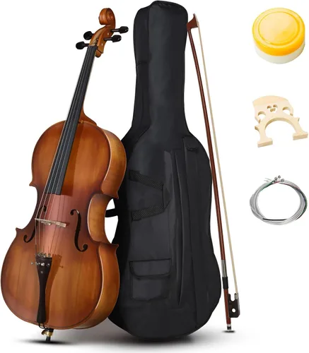 Kit de violonchelo acústico de tamaño completo para adultos, principiantes, juego completo de violonchelo 4/4 con bolsa portátil, arco, colofonia,