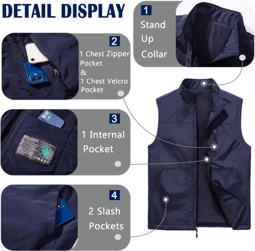 Miniatura 3 de AKuVoL Chaleco ligero Softshell para hombre, impermeable, chaleco acolchado a prueba de viento para golf y correr