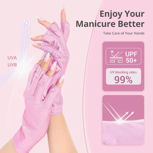 Miniatura 2 de AIRSEE Guantes UV para lámpara de uñas, protección UV profesional UPF50+ para manicuras, arte de uñas, guantes sin dedos que protegen la piel